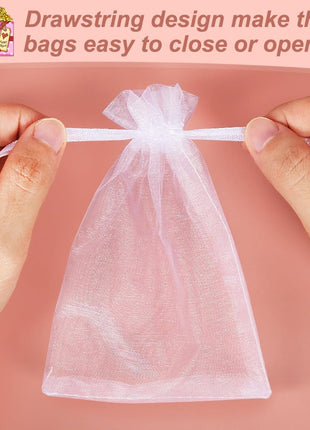 HRX Package 100pcs White Organza Bags, 4x6 inch Mesh Bags Drawstring Gift Bags Jewelry Pouches for Candy Wedding Favors Christmas