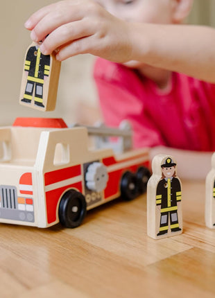 Melissa & Doug Wooden Fire Truck with 3 Firefighter Play Figures