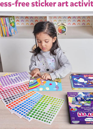 Skillmatics Dot It Sticker Art – Unicorns & Princesses, Craft Kit for Kids | 500+ Stickers, DIY Scrapbooking Activity, Screen-Free Travel Toys, Gift for Toddlers, Girls & Boys Ages 3, 4, 5, 6, 7