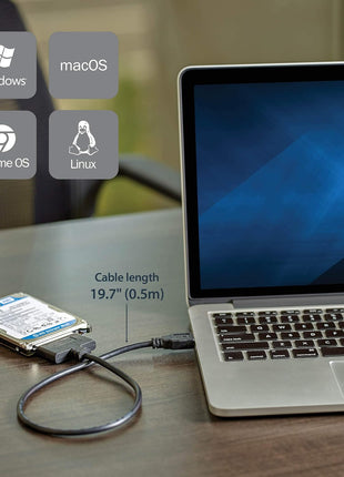 StarTech SATA to USB Cable, USB 10Gbps to 2.5in SATA I II III Hard Drive Adapter, External Converter for SSD or HDD Data Transfer