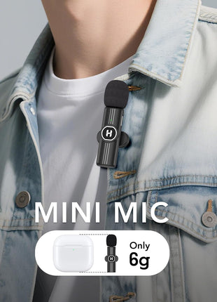 Wireless Lavalier Microphone, Mini Clip-On Mic with Noise Reduction | For iPhone, Android & iPad | USB-C & Lightning Compatible | Plug & Play for Video Recording, TikTok & YouTube