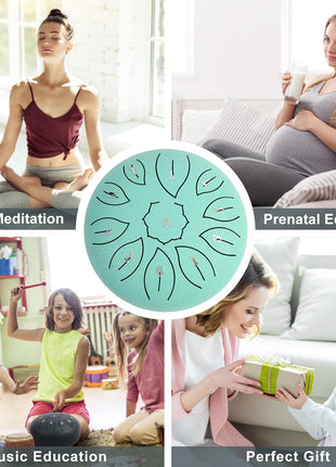Steel Tongue Drum 6 Inch 11 Notes, C Major Tongue Drum Rain Chime Outside, Chakra Drum for Rain, Rain Drum with mallets for Musical Education Entertainment Zen Meditation Yoga Gifts (malachite)