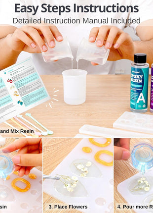 Piccassio Epoxy Resin Kit for Beginners – 208-Piece Jewelry Making & Craft Kit with Molds, Dried Flowers, Glitter & Tools – Complete Starter Set for Keychains, Bookmarks, Pendants & DIY Resin Art
