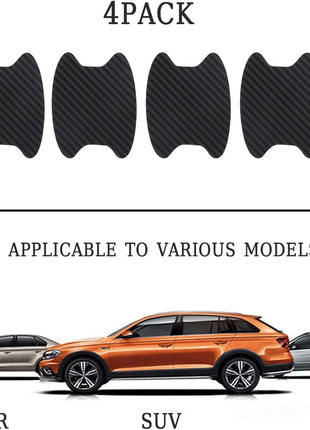 4PCS Sticker, Carbon Fiber Anti-Scratches Car Door Cup Protector, Non-Marking Auto Door Handle Protective Film, Universal for Most Car Handles (Black/4PCS)