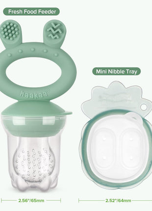 Haakaa Baby Fruit Food Feeder & Mini Freezer Nibble Tray Combo, Breastmilk Popsicle Molds for Cooling Relief, BPA Free Silicone Feeder for Safe Infant Self Feeding, 4 Month+ (Pea Green)