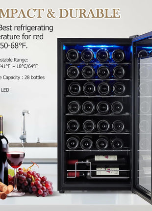 Garvee Wine Fridge 28-bottle, Wine Cooler Refrigerator, Stainless Steel Cabinet Temperature Control 40-66°F Mini Wine Cellar for Home, Office, Bar