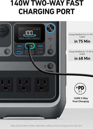 Anker Portable Power Station SOLIX C300, 288Wh LiFePO4 Backup Battery, 300W Solar Generator, 140W Two-Way Fast Charging, for Camping, Hunting, Travel, Blackout & Emergencies (Solar Panel Optional)