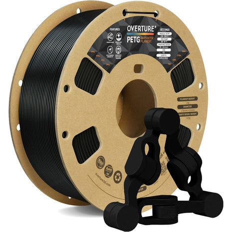 OVERTURE PETG 3D Printer Filament 1.75mm, Neatly Wound Durable PETG 1kg Spool (2.2lbs), Strong Toughness Filament, Dimensional Accuracy  0.02mm, Fit Most FDM Printers (Black (1-Pack))