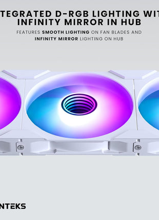Phanteks M25-140 Gen2, 140mm ARGB High Performance Cooling Fans, Daisy-Chain Unified Fan Frame, Infinity Mirror hub, Single Cable Connection, White