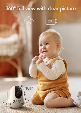 nooie 2K Smart WiFi Baby Monitor with Camera and Audio, Smartphone App Control, Temperature Sensor, Motion & Cry Detection, IR Night Vision, 2-Way Talk, Cloud & SD Card Storage, Ideal for New Moms