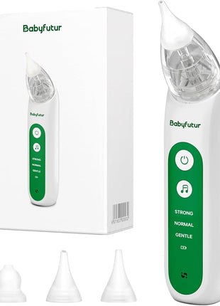 Babyfutur Electric Nasal Aspirator for Baby, Nose Sucker for Newborn Infants Toddlers with Adjustable 3 Suction Levels,3 Silicone Tips, Easy to Breathe & Reusable,Music Soothing Function
