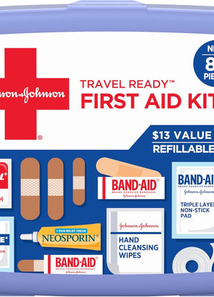 BAND AID Brand Travel Ready Portable Emergency First Aid Kit for Minor Wound Care, Perfect for Home, Car, Travel, Camping Essentials & Outdoor Emergency Kit, 80 Pieces