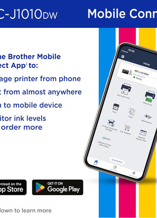 Brother MFC-J1010DW Wireless Color Inkjet All-in-One Printer, Duplex Printing, Mobile & Cloud Print, Compact Design, 1.8" Color Display, Works with Alexa | Automatic duplex printing, Cloud integration