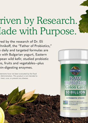 Garden of Life Probiotics for Women and Men - Raw Probiotics Colon Care 50 Billion CFU and Enzymes, Shelf Stable Once Daily Acidophilus Probiotic for Regularity and Immune Health Support, 30 Capsules