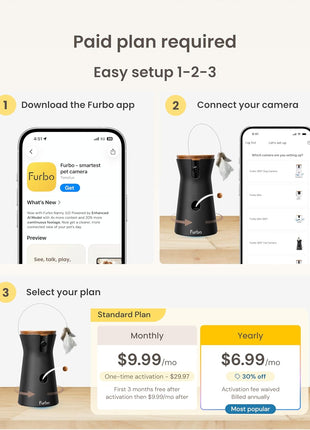 Furbo 360° Cat Camera [Subscription Required] Unlock w/Paid Plan: Home Security & Pet Safety Alerts, Rotating Treat Toss w/ 2-Way Speaker, Smart Cam w/Phone App (Low Risk, 3mo Min. Cancel Anytime)