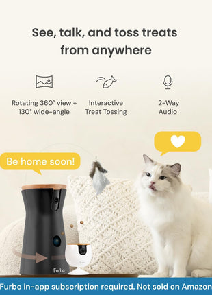 Furbo 360° Cat Camera + Mini [New Subscription Required at Setup] 2-Camera Bundle Nanny Subscription: Cat Safety & Home Security Alerts, Pet Camera with Speaker, Phone App & Night Vision