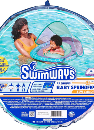 SwimWays Baby Spring Float with Adjustable Canopy and UPF Sun Protection, Blue Lobster
