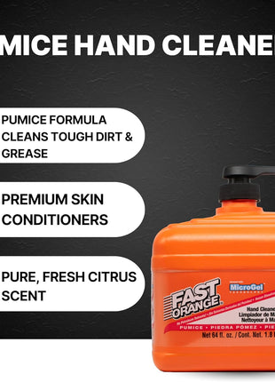 Fast Orange Permatex 25217 Pumice Lotion, Heavy Duty Hand Cleaner, Natural Citrus Scent, Waterless Cleaner For Mechanics, Strong Grease Fighter, 1/2 Gallon, Orange, 64 Fl Oz (Pack of 1)