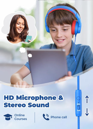 iClever HS19 Kids Headphones for School, Over-Ear for Toddler Boys Girls | SafeSound Tech, HD Mic Stereo Sound, Kids Headphones with Cord, FunShare Foldable 3.5mm Wired for iPad Computer Travel