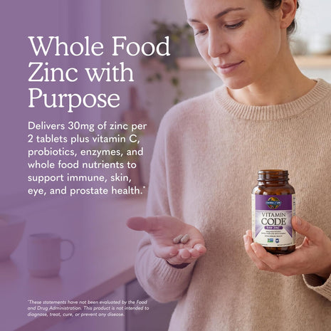 Garden of Life Zinc Supplements 30mg High Potency Raw Zinc and Vitamin C Multimineral Supplement, Vitamin Code Vitamins Trace Minerals & Probiotics for Skin Health & Immune Support, 60 Vegan Capsules