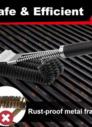 GRILLART Grill Brush and Scraper, Extra Strong BBQ Cleaner Accessories, Safe Wire Bristles Barbecue Triple Scrubbers Cleaning Brush for Gas/Charcoal Grilling Grates, Wizard Tool BR 8115