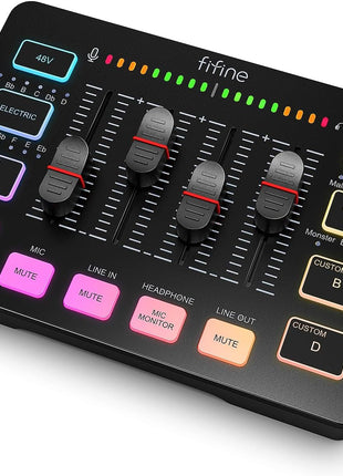 FIFINE Gaming Audio Mixer, Streaming RGB PC Mixer with XLR Microphone Interface, Individual Control, Volume Fader, Mute Button, 48V Phantom Power, for Podcast/Recording/Vocal/Game Voice-AmpliGame SC3