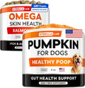 Omega 3 + Pumpkin Dogs Bundle - Allergy & Itch Relief Skin&Coat Supplement + Stool Consistency and Softener - Dry Itchy Skin, Hot Spots Treatment + Diarrhea,Constipation - 180 ct + 8.1oz - Made in USA