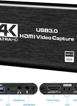 Capture Card, 4K HDMI Video Capture Card, Game Capture Card, 1080P 60FPS Video Capture Device, HDMI to USB 3.0 Capture Card for Streaming, Work with Camera/Xbox/PS4/PS5/PC/OBS