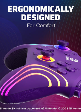 PDP Afterglow Wave Wireless RGB Gaming Controller for Nintendo Switch 2 | Nintendo Switch Lite, OLED, RGB LED Lighting, App Customization, Rechargeable 20-Hr Battery, 2 Mappable Back Buttons, Purple