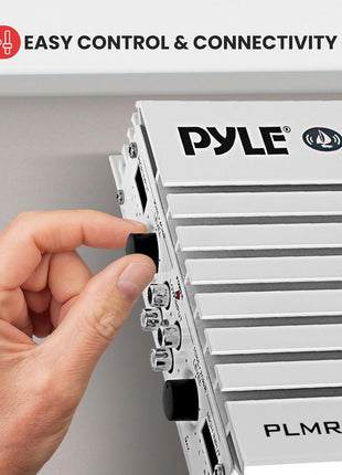 Pyle Hydra Marine Amplifier - Upgraded Elite Series 400 Watt 4 Channel Audio Amplifier, Waterproof, 12 volt, Dual MOSFET Power Supply, GAIN Level Controls, RCA Stereo Input & LED Indicator - PLMRA400