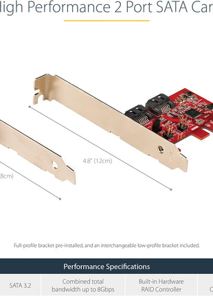 Startech 2P6GR-PCIE-SATA-CARD Sata III 6Gbps PCie X2 Expansion Adapter Card Converter - 2-Port Sata 3 - Raid 0