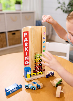 Melissa & Doug Stack & Count Wooden Parking Garage with 10 Cars
