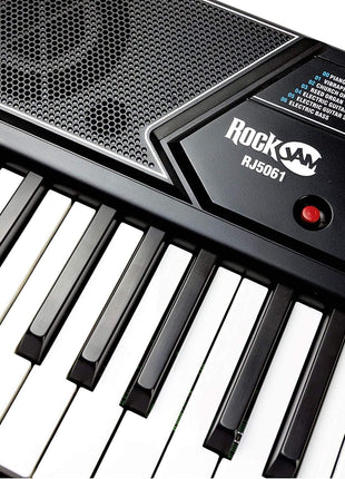 RockJam 61 Key Keyboard Piano Stand With Pitch Bend Kit, Piano Bench, Headphones, Simply Piano App & Keynote Stickers