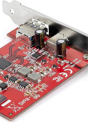 StarTech.com 2-Port 10Gbps USB-A & USB-C PCIe Card - USB 3.2 Gen 2 PCI Express Type C/A Host Controller Card Adapter - USB 3.2 Gen 2 PCIe Expansion Add-On Card - Windows, macOS, Linux, TAA