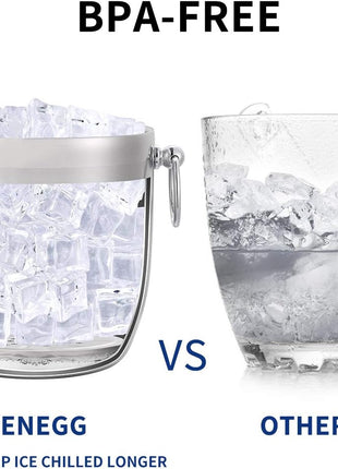 Ice Bucket with Lid, Scoop, Tongs and Strainer - Well Made Insulated Stainless Steel Keep Ice Frozen Longer - Ideal for Cocktail Bar, Parties, Chilling Wine, Champagne - 3 Liter (Stainless Steel)