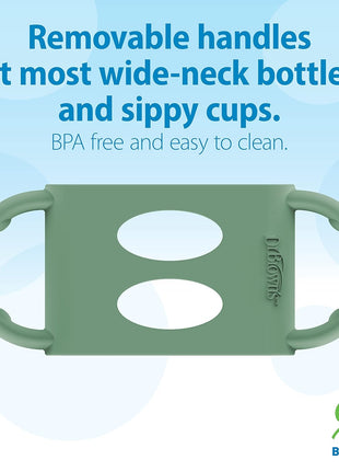 Dr. Brown's Milestones Wide-Neck Sippy Spout Bottle with 100% Silicone Handles, Easy-Grip Handles with Soft Sippy Spout, 9oz/270mL, Green & Gray, 2-Pack, 6m+