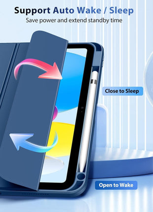 TiMOVO Case for iPad A16 11th Gen 11"/10th Gen 10.9", Abyss Blue | Pencil Holder, Slim Trifold Stand Protective Cover, Clear Transparent Back Shell, Auto Wake/Sleep