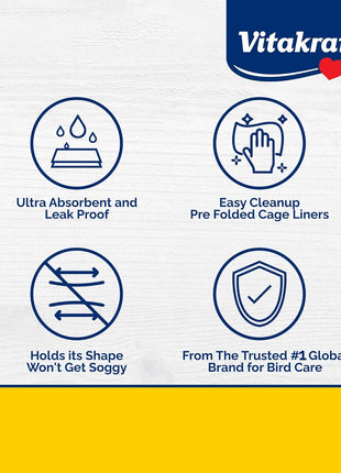 Vitakraft Cage Liners for Birds - For Parrot, Parakeet, Conure, and Cockatiel Cages White 20 inch X 18 inch 7 Count, Premium Absorbent Liner