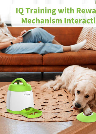 PETGEEK Automatic Dog Treat Dispenser with Button - Puzzle Memory Training Feeder, Pet Geek Button Treat Food Dispensing Toys Interactive, Iq Training Dog Feeder (Green)