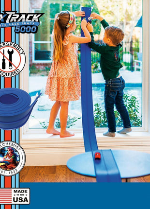 FlexTrack 5000 Flexible Race Car Track for Kids Toy with Suction Cups Compatible with Hot Wheels and Diecast 1/64th Cars and More 15 Feet Long Rolls Up Portable Racetrack (Racing Blue)