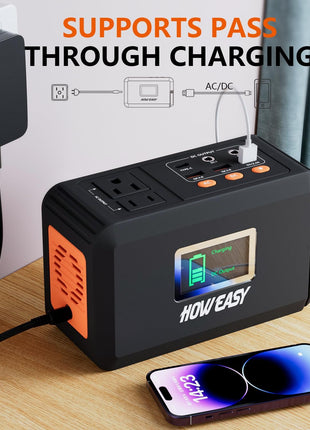 HOWEASY Portable Power Station,120W(240W Peak) Solar Generator,88Wh Lithium Battery Power with 110V AC Outlet/DC/USB/LED Light for Outdoor Camping Trip Hunting Emergency(Solar Panel Optional)