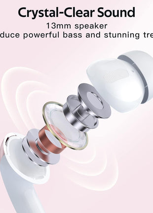 TAGRY Bluetooth Headphones True Wireless Earbuds 60H Playback LED Power Display Earphones with Wireless Charging Case IPX5 Waterproof in-Ear Ear buds with Mic for TV Smart Phone Laptop Computer Sports