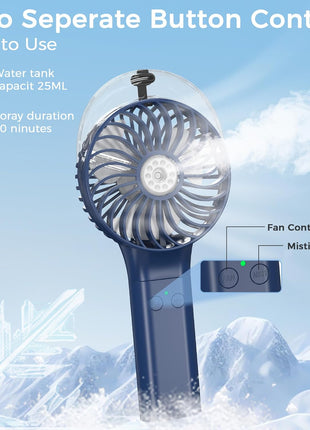 Portable Handheld Misting Fan, Nano-Mist Humidifier for Skincare & Makeup, 180° Foldable Desk Fan, Rechargeable Water Spray Fan for Disney Beach Cruise Essentials, Summer Gifts for Women Man Girls