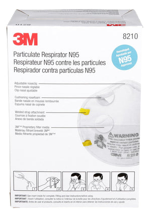 3M 8210 Particulate Respirator, N95, Pack of 20 Disposable Respirators, NIOSH APPROVED, Two-Strap Cup Style Design, Lightweight with Cushioning Nose Foam