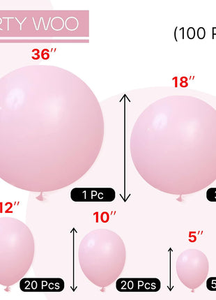PartyWoo Light Pink Balloons 100 pcs Different Sizes of 36 18 12 10 5 Inch Pastel Baby Pale Pink Balloon Arch Kit Garland for Baby Shower Valentine's Day Princess Birthday Party Decorations Pink Y48