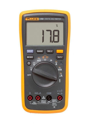 Fluke 17B+ Digital Multimeter, for Electrical Applications, Measures AC/DC Voltage 1000V, Current Measurements to 10A, Resistance, Continuity, Diode, Capacitance, Frequency, and Temperature Testing