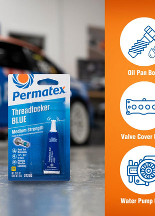 Permatex 24200 Medium Strength Threadlocker Blue, 6 ml, Automotive Threadlocker For Preventing Bolts From Loosening And Corrosion, Removable With Hand Tools