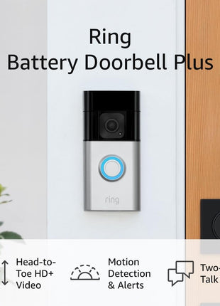Ring Battery Doorbell Plus, Home or business security, Head-to-Toe HD+ Video, motion detection & alerts, and Two-Way Talk