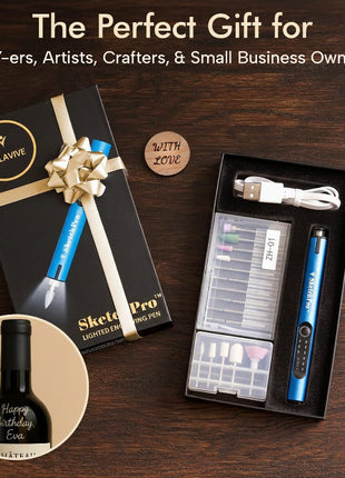 SketchPro Cordless Engraving Pen with LED Light – 3-Speed Precision Etching Tool for Wood, Metal, Glass & Plastic – USB-C Rechargeable, 26 Accessories – Ideal for DIY, Jewelry & Craft Projects