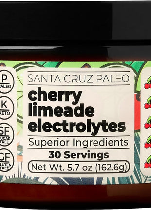 Santa Cruz Paleo Electrolyte Powder, Cherry Limeade, Sugar Free Hydration Drink Mix with Himalayan Pink Salt, Sea Salt, Magnesium Glycinate, Potassium Chloride, Sweetened with Stevia, 30 Servings
